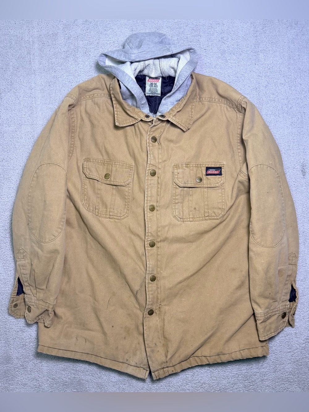 Dickies Hooded Canvas Work Jacket Coat Men’s Medium Tan Brown Quilted Lined